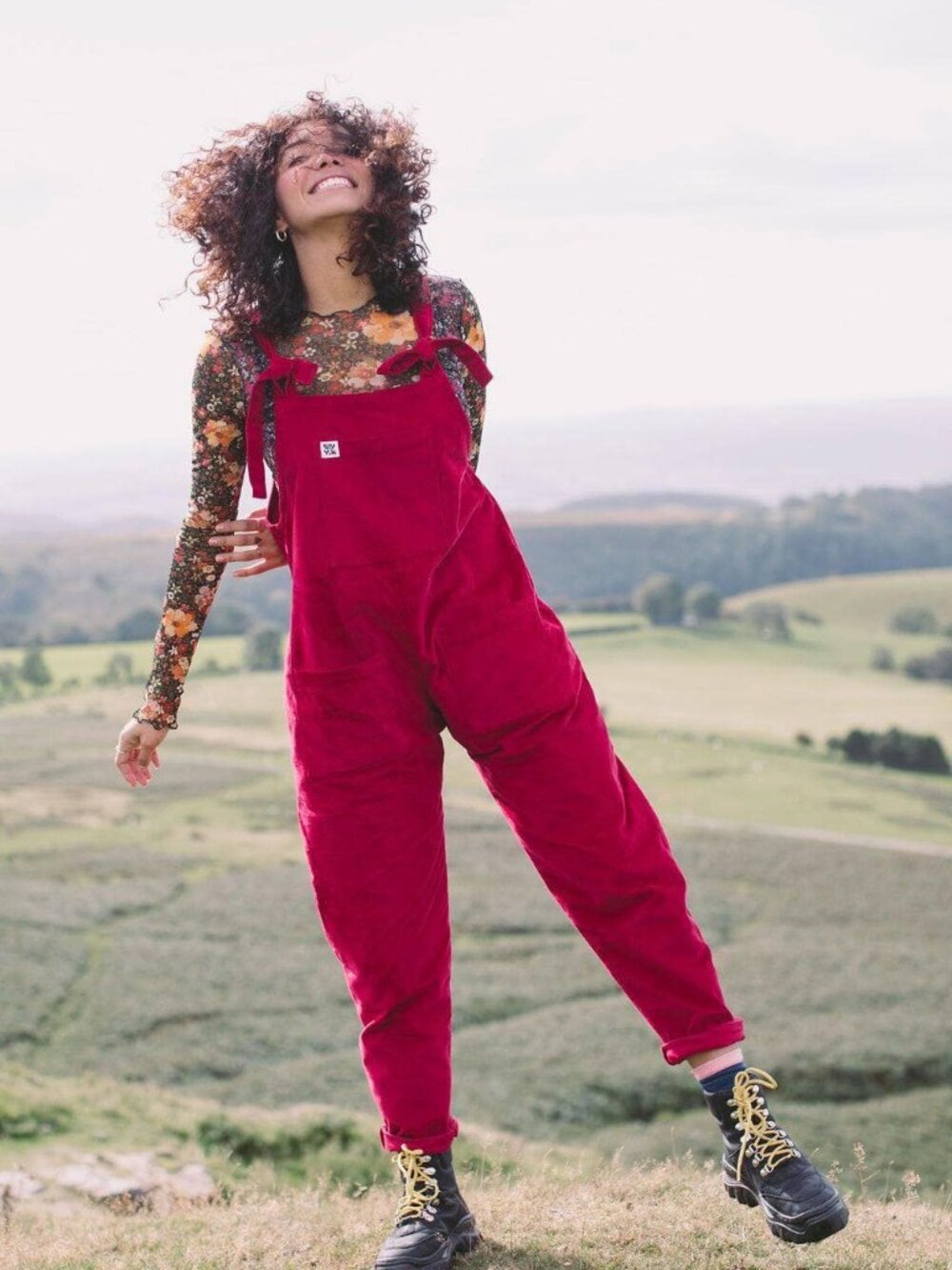 Lucy and Yak 'The Organic Original' Corduroy Dungarees in Berry